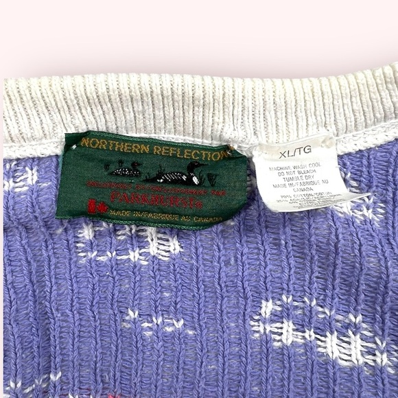 Vintage 90s Northern Reflections Pink Purple Duck Lake Nature Scene Cardigan XL - Picture 6 of 12